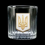 Келих для віскі подарунковий Тризуб, 360 мл, кришталь, двостороннє покриття золото, срібло